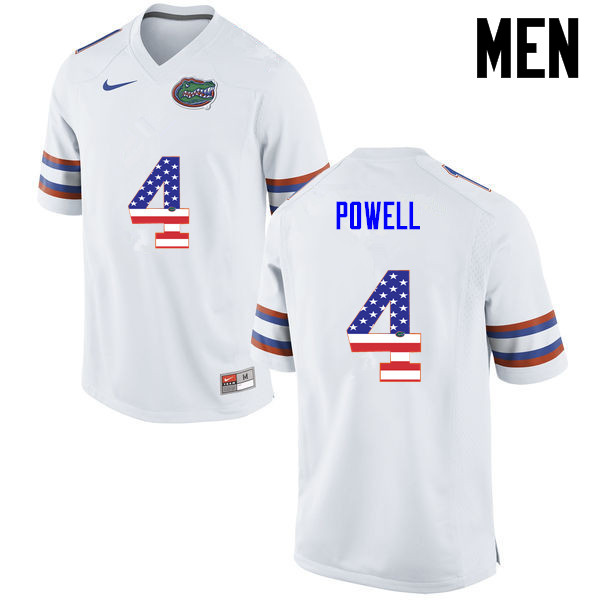 Men Florida Gators #4 Brandon Powell College Football USA Flag Fashion Jerseys-White - Click Image to Close